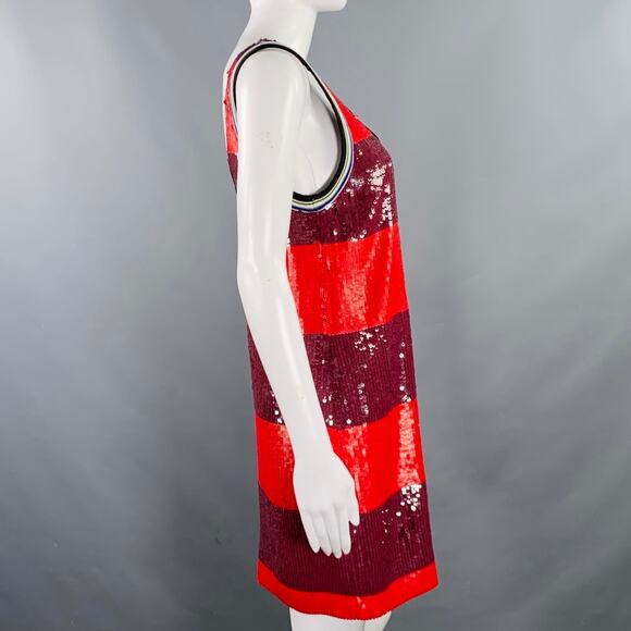 3.1 PHILLIP LIM Size S Red Burgundy Silk Stripe Tank Shift Dress - Picture 2 of 6